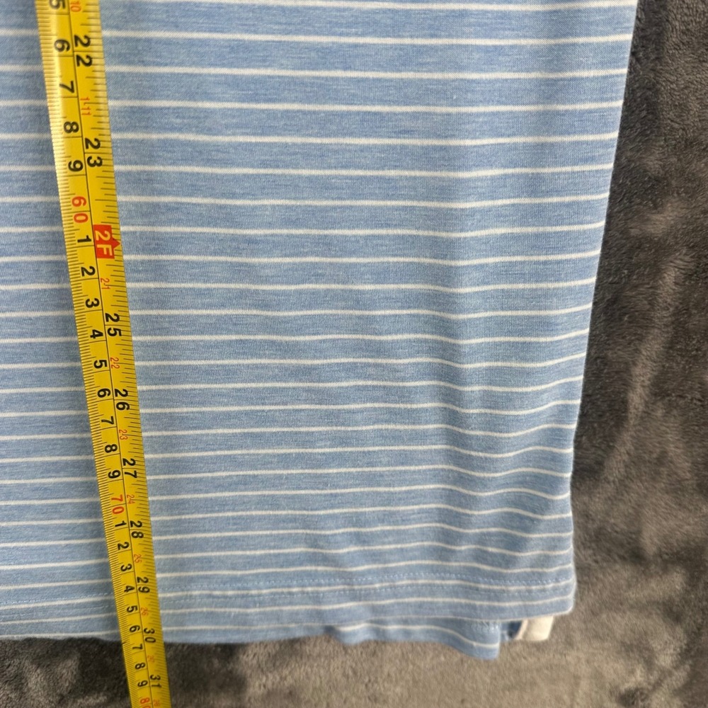 tasc Performance Mens Blue White Striped Polo Shirt Large Palm Tree Crest Logo - Picture 6 of 8